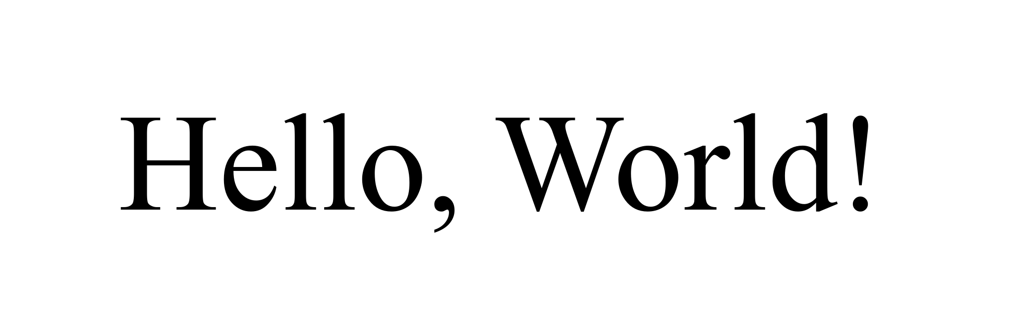 The text 'Hello, World!' displayed in a serif font, showing the small decorative lines at the ends of characters
