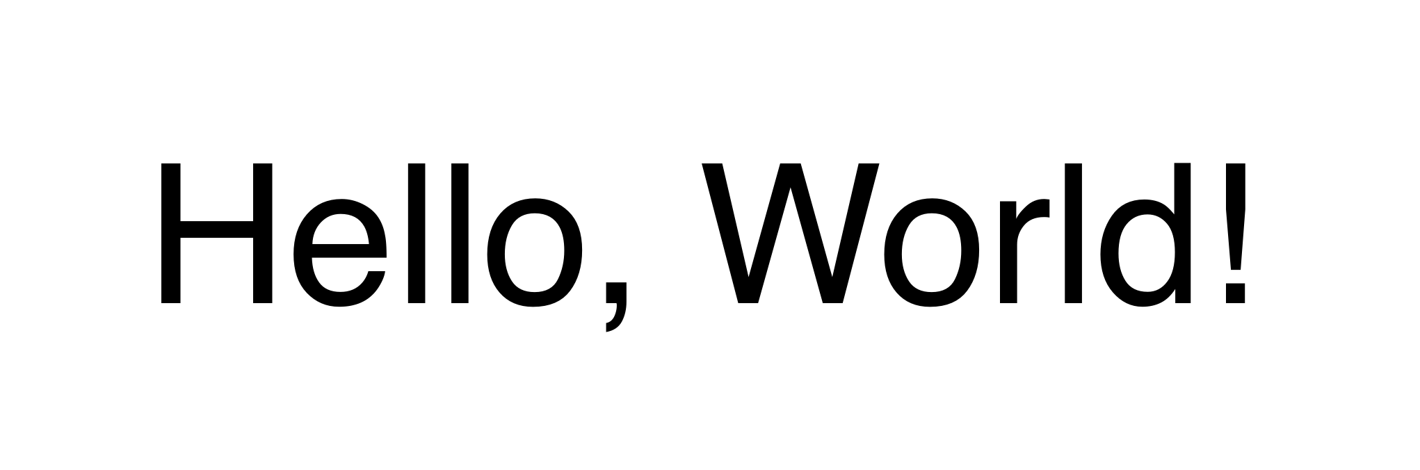 The text 'Hello, World!' displayed in a sans-serif font, showing characters without decorative lines at the ends
