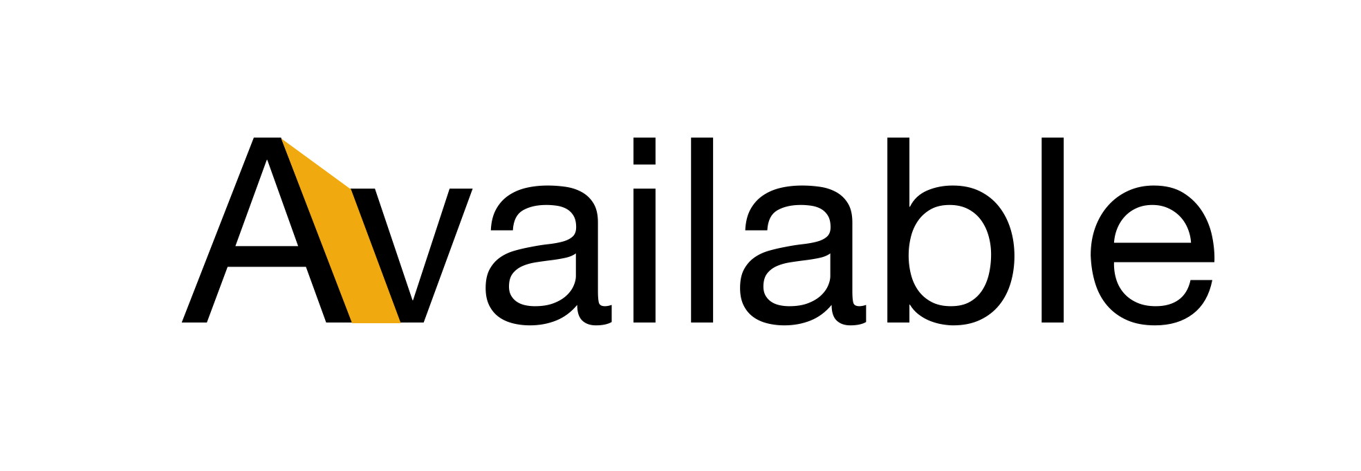 The word 'Available' with a yellow triangle highlighting the space between the letters 'A' and 'v', illustrating the gap that kerning can adjust