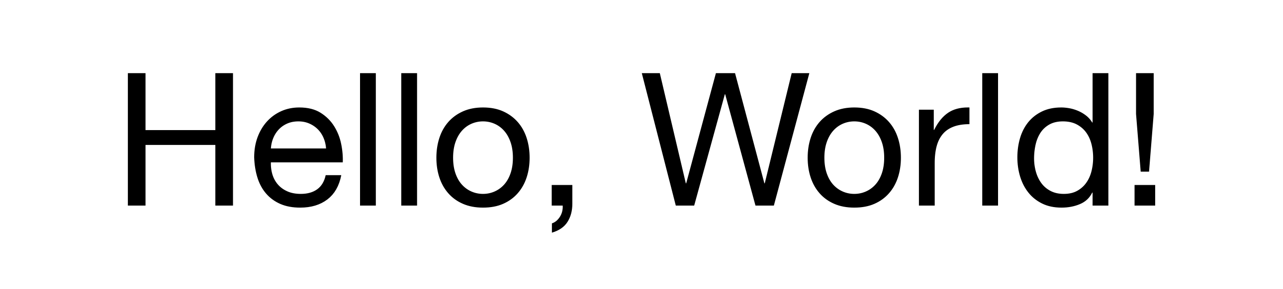 The text 'Hello, World!' displayed in Arial, a clean geometric sans-serif font with uniform stroke width