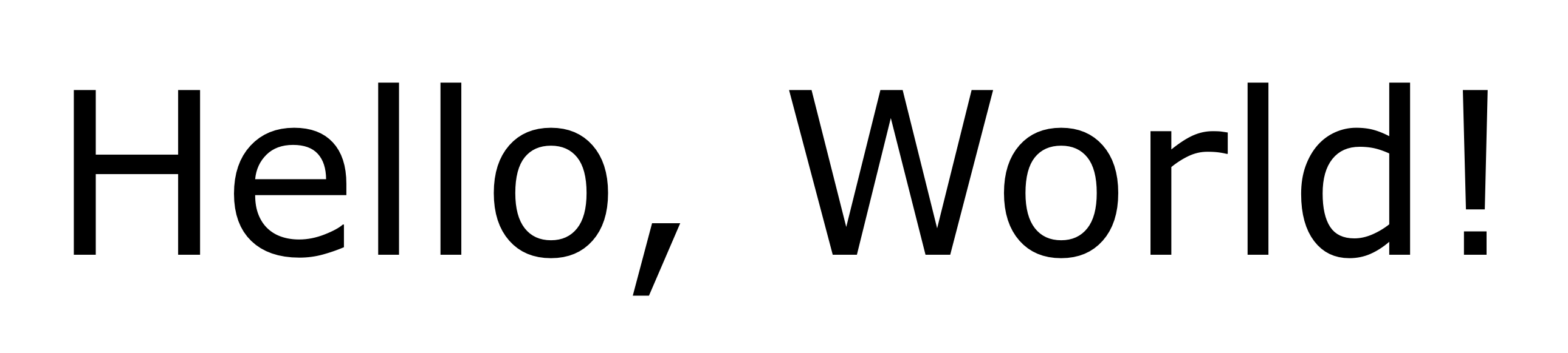 The text 'Hello, World!' displayed in Verdana, a wide sans-serif font with large open letterforms and a tall x-height