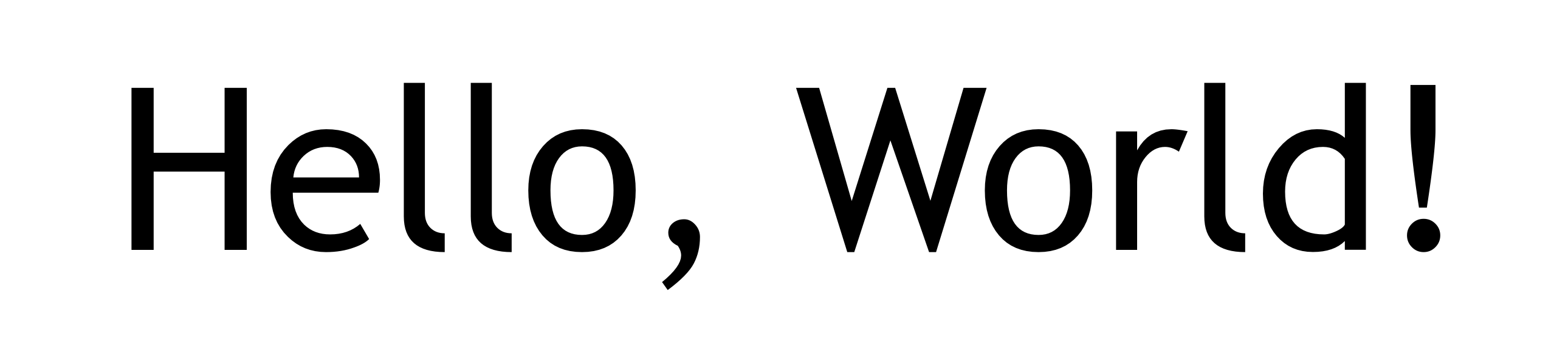 The text 'Hello, World!' displayed in Trebuchet MS, a humanist sans-serif font with slightly rounded letterforms