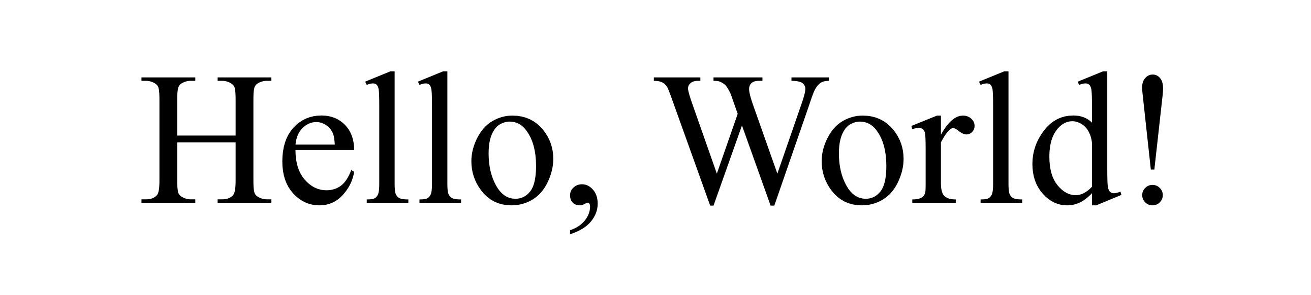 The text 'Hello, World!' displayed in Times New Roman, a classic serif font with strong contrast between thick and thin strokes