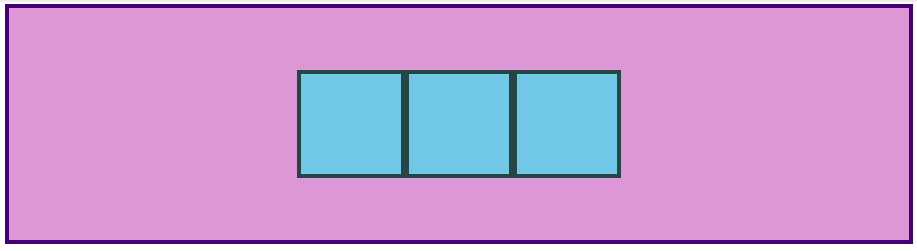 three blue squares centered in the middle of the flex container