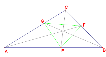 三角形 ABC の角の二等分線が点 E, F, G で辺と交わる