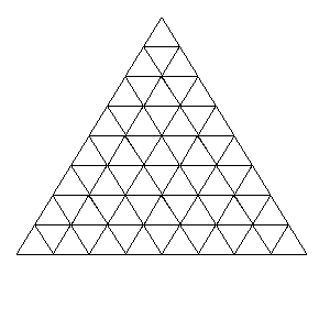 64 triangles arranged to create larger triangle with side length of 8 triangles