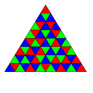 colored grid of 64 triangles